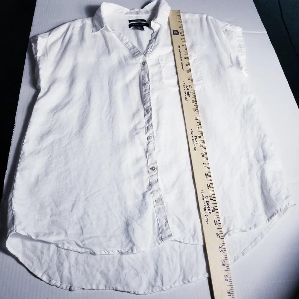 TAHARI WHITE 100% LINEN BUTTON DOWN CUFFED SLEEVE BLOUSE SIZE MEDIUM - Picture 5 of 16